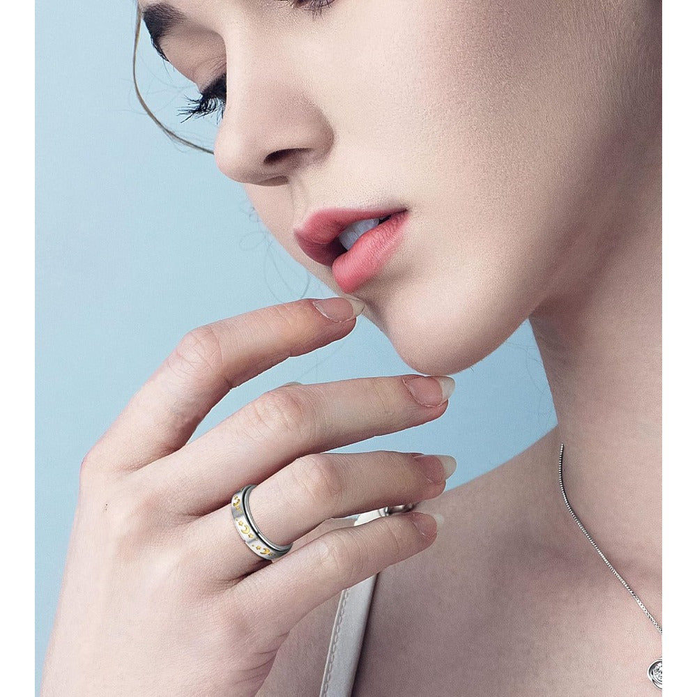 6pcs 316L Stainless Steel Spinner Rings Fidget Rings for Anxiety for Men Anti Anxiety Ring with Beads Sunflower Moon Star Stress Relieving Rings Set, for Teenager