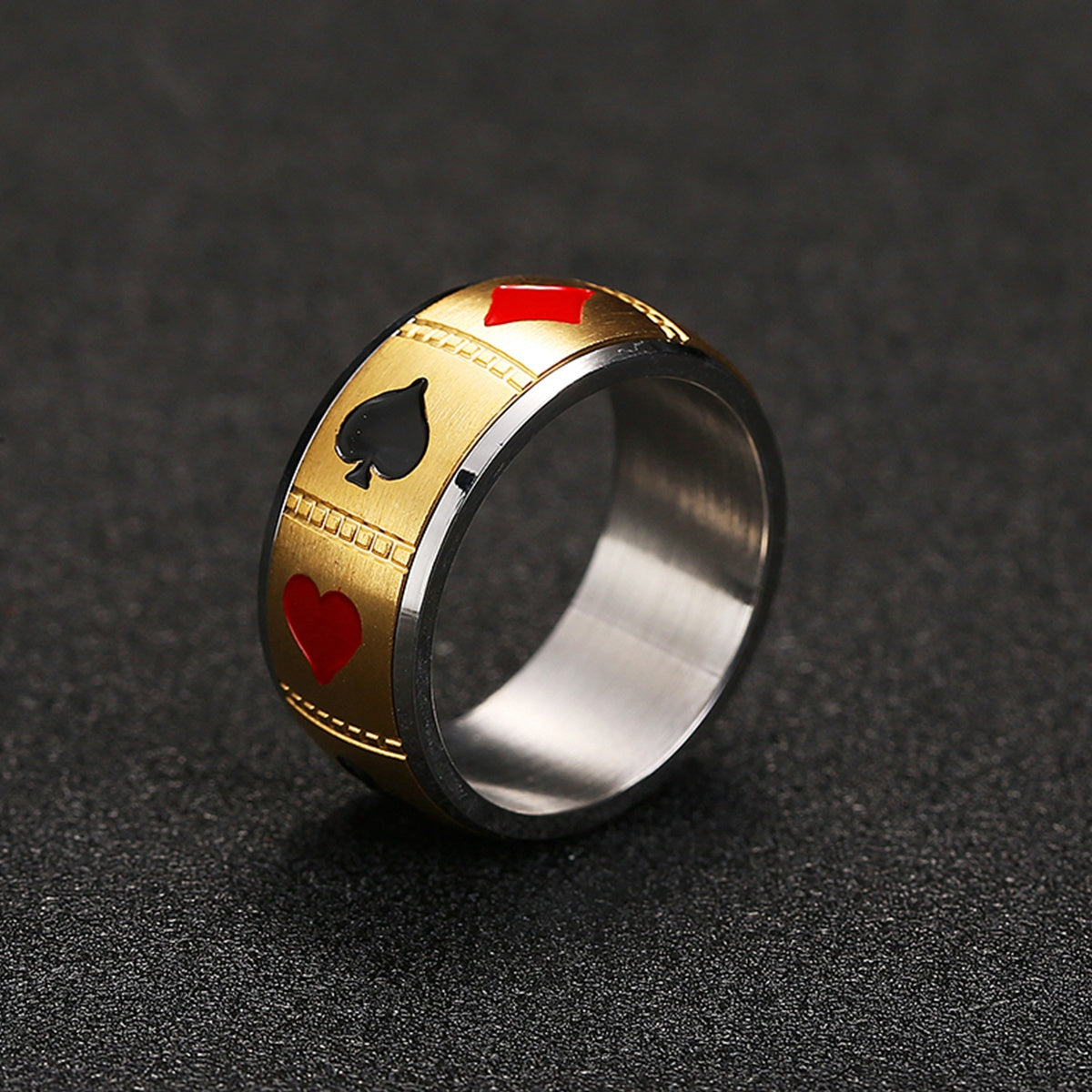 1pc Men'S Stainless Steel Poker Card Pattern Universal Wheel with Rotatable Decompression Ring to Relieve Pressure, Hip-Hop Spade Ace Ring Poker Card Jewelry, Punk Spade Ace Ring Retro Poker Band Ring for s, Party Jewelry, Gift for Men, Statement Piece,