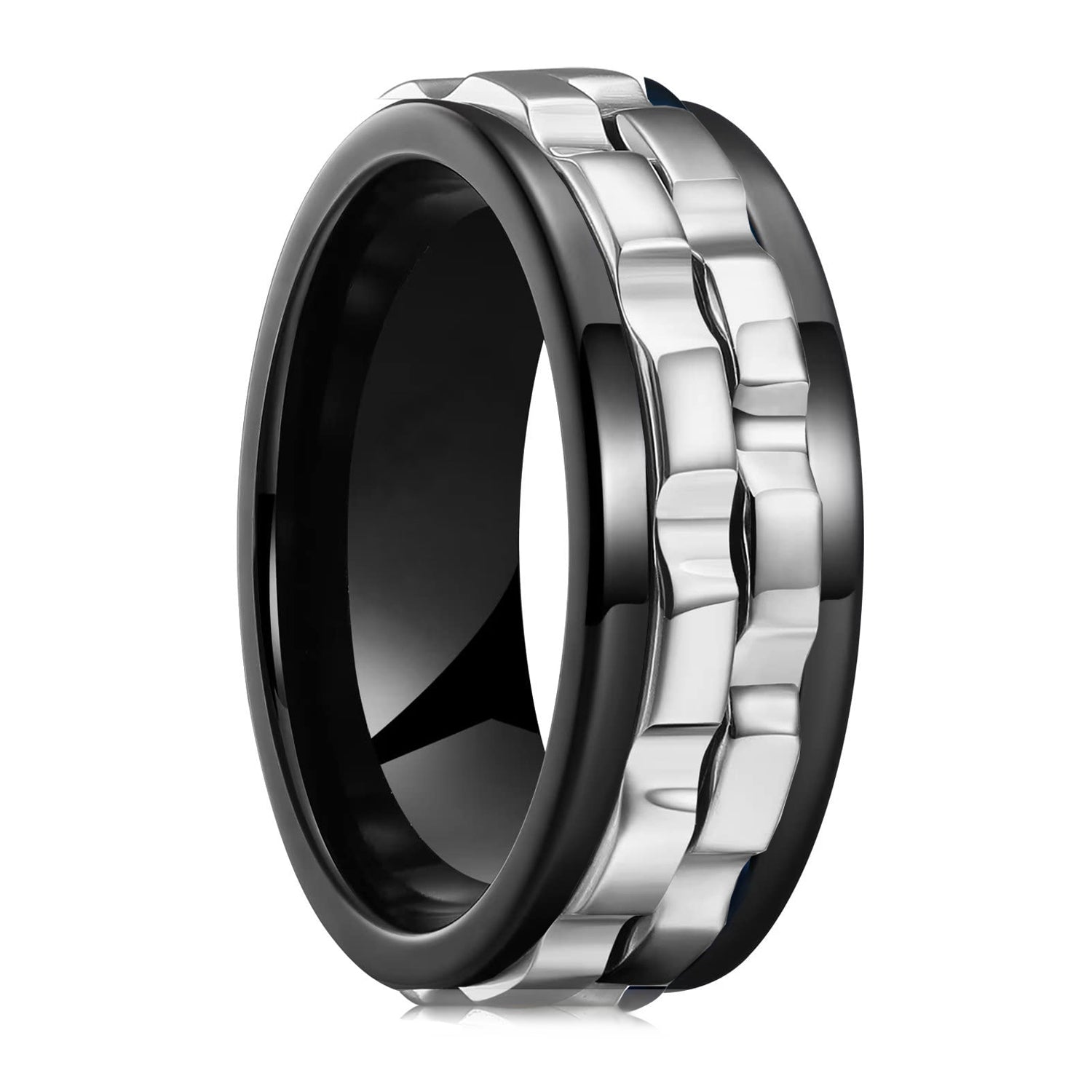 Fashion punk style gear rotating irritable ring, Stainless Steel chain rotating ring, Women's rock cycling party jewelry, simple and classic design, anti allergic and versatile for all occasions, suitable for daily wear and vacation