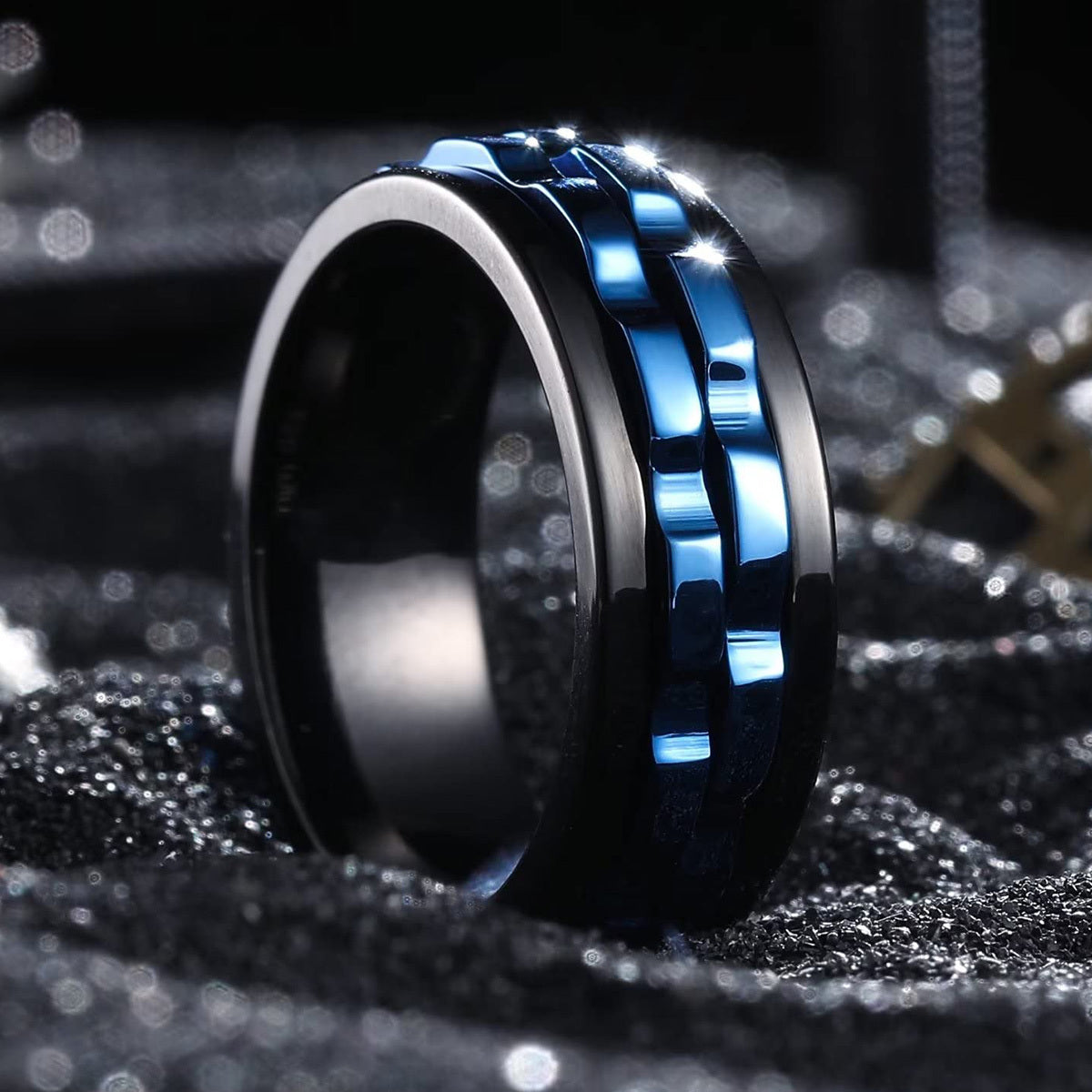 Fashion punk style gear rotating irritable ring, Stainless Steel chain rotating ring, Women's rock cycling party jewelry, simple and classic design, anti allergic and versatile for all occasions, suitable for daily wear and vacation