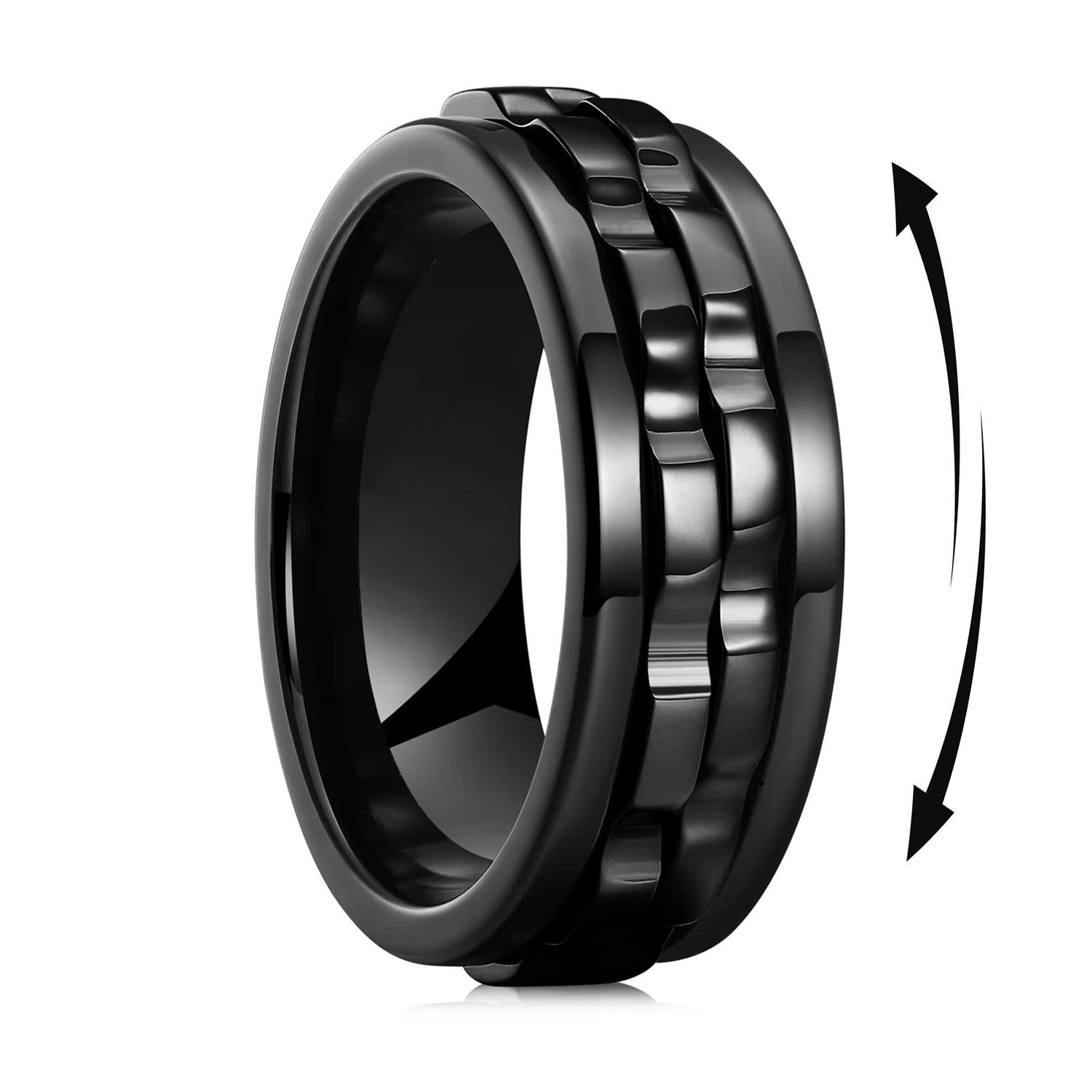 Fashion punk style gear rotating irritable ring, Stainless Steel chain rotating ring, Women's rock cycling party jewelry, simple and classic design, anti allergic and versatile for all occasions, suitable for daily wear and vacation