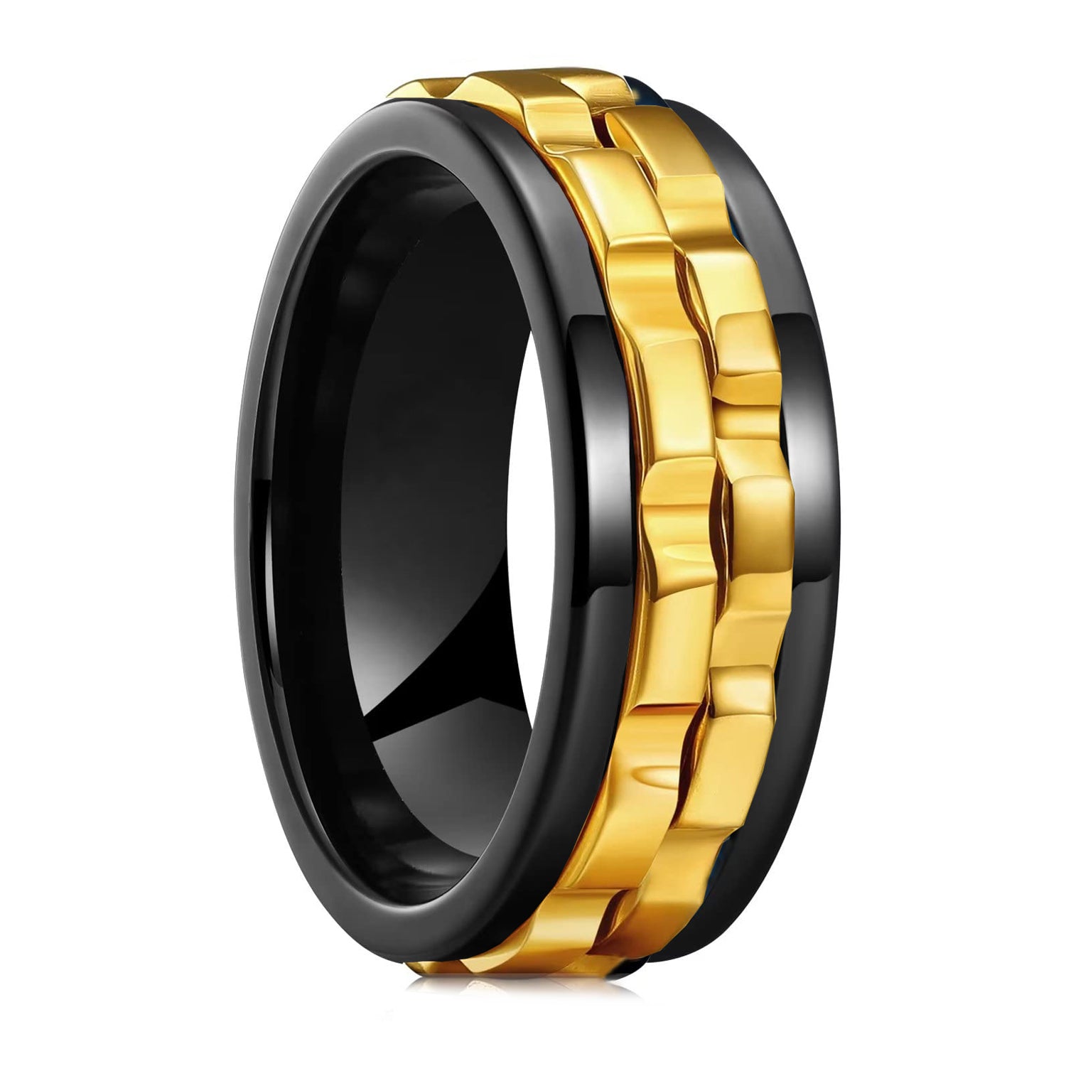 Fashion punk style gear rotating irritable ring, Stainless Steel chain rotating ring, Women's rock cycling party jewelry, simple and classic design, anti allergic and versatile for all occasions, suitable for daily wear and vacation