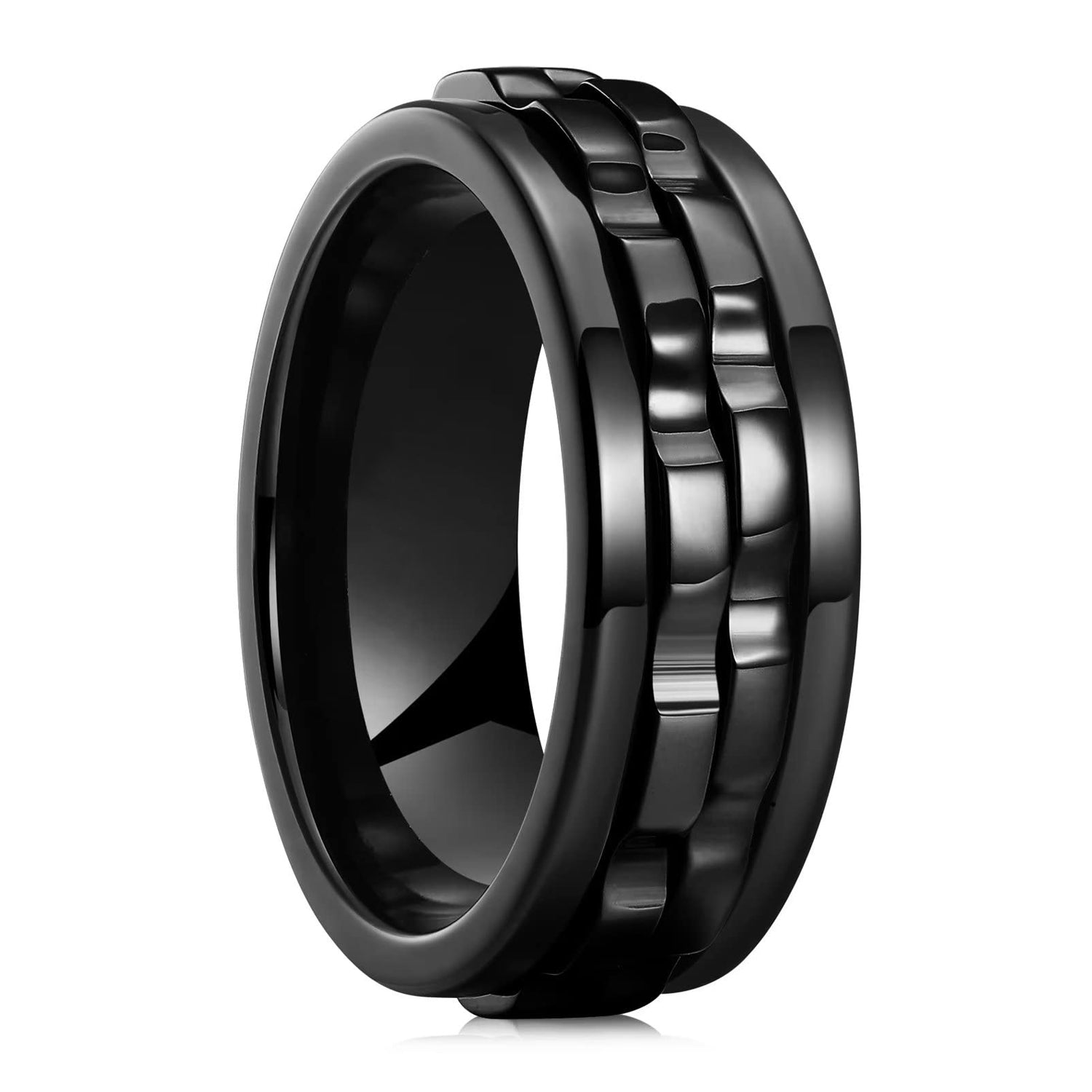 Fashion punk style gear rotating irritable ring, Stainless Steel chain rotating ring, Women's rock cycling party jewelry, simple and classic design, anti allergic and versatile for all occasions, suitable for daily wear and vacation