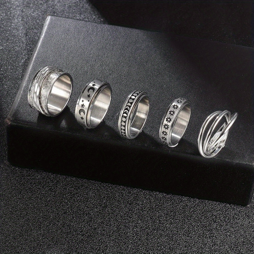 5pcs Fidget Ring Spinner Ring Fidget Rings for Women 316L Stainless Steel Rings Set Size 5/6/7