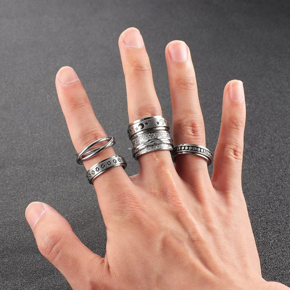5pcs Fidget Ring Spinner Ring Fidget Rings for Women 316L Stainless Steel Rings Set Size 5/6/7