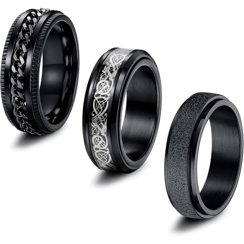 3pcs Stainless Steel Fidget Band Rings for Men Women Cool Spinner Rings Wedding Pormise Band Ring Set 6/ 8mm Wide
