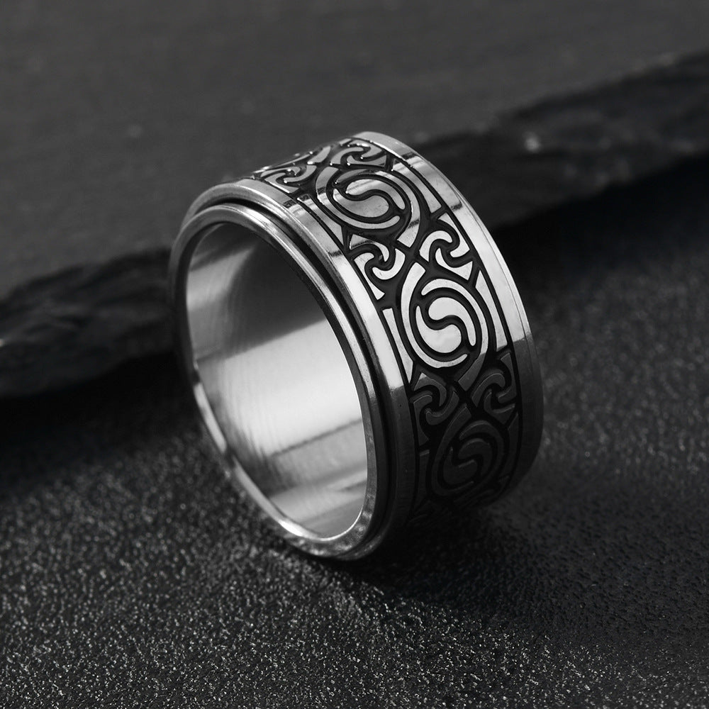 1 European And American Retro Stainless Steel Men'S Ring with Non Fading, Oiled Cross Texture, Rotatable Ring