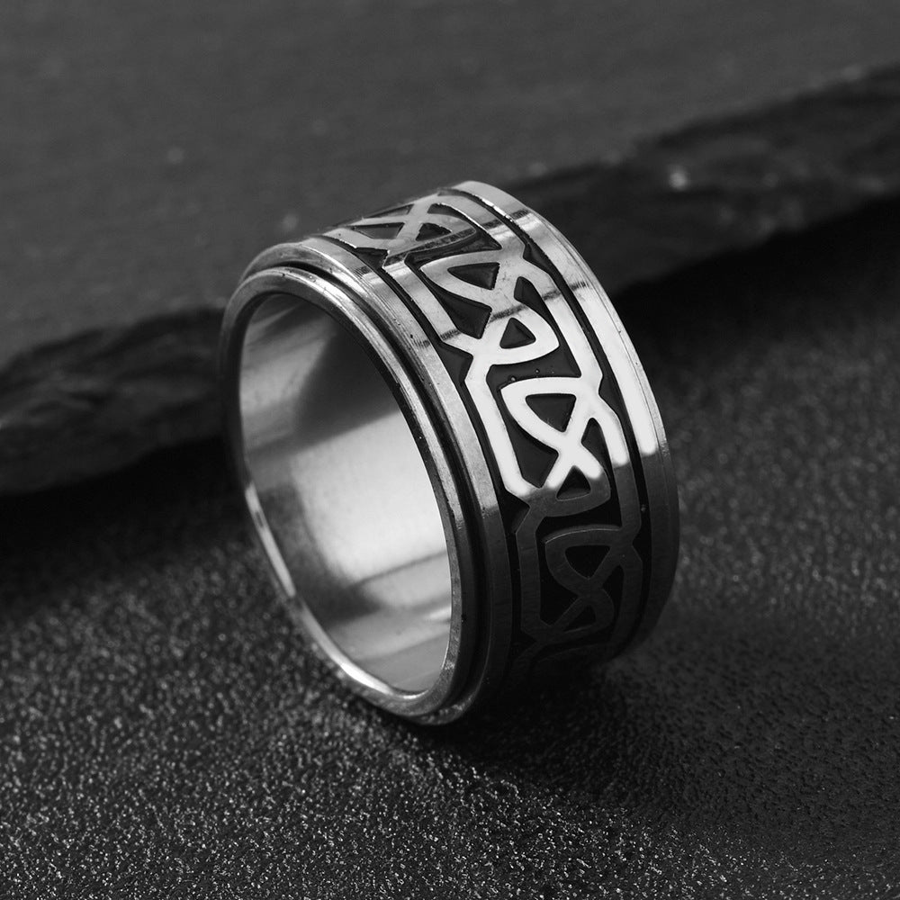 1 European And American Retro Stainless Steel Men'S Ring with Non Fading, Oiled Cross Texture, Rotatable Ring