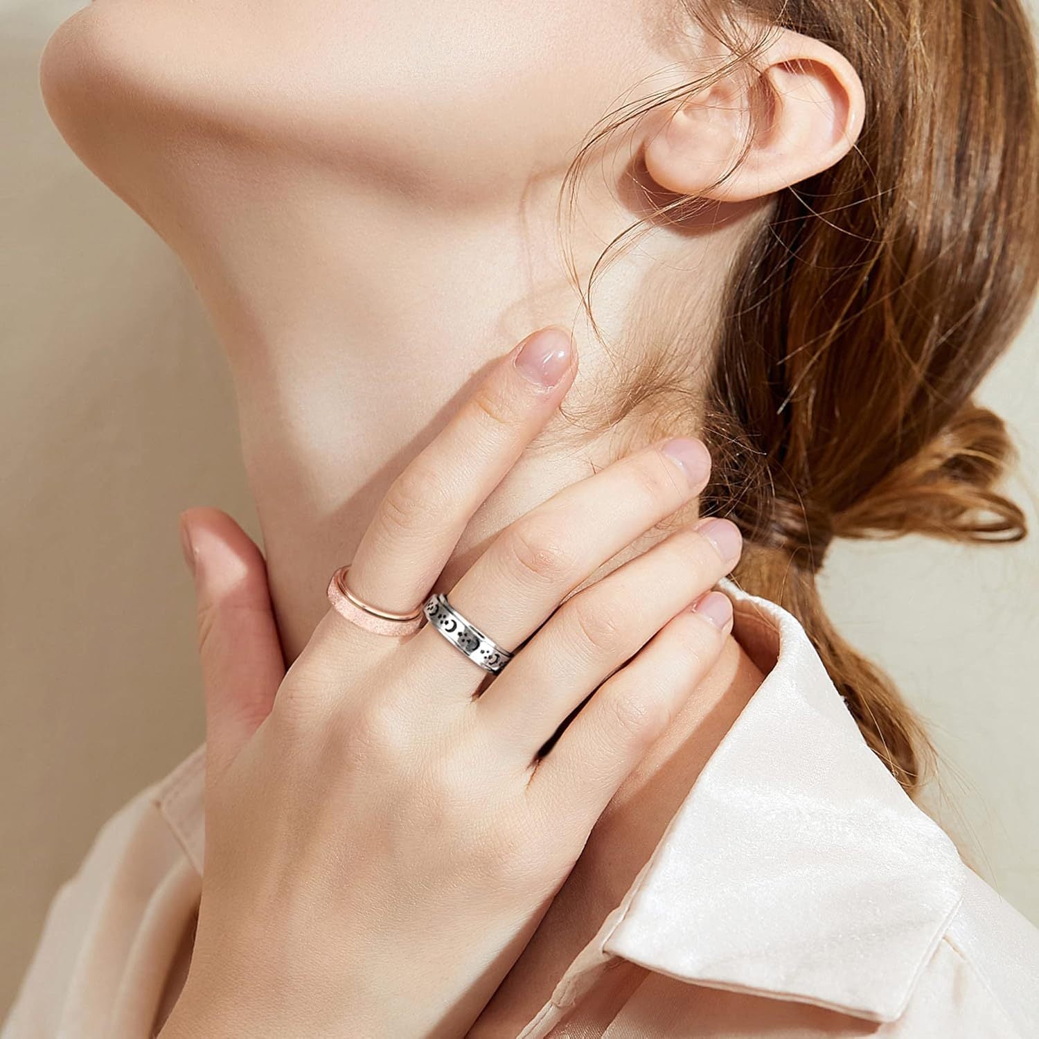 6pcs 316L Stainless Steel Spinning Fidget Rings for Teenager - Relax & Anxiety Relief with Beads, Moon, Star, Flower Designs - 316L 316L Stainless Steel, Casual Jewelry, Fidget Spinners, For Teenager