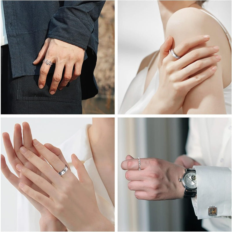 6pcs Stainless Steel Spinner Ring - Anti Anxiety Fidget Rings for Women Men - Cool Stress Relieving Spinning Moon Star Rings to Match Your Daily Outfits