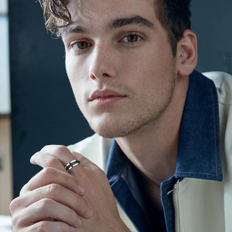 8pcs Black Fidget Rings for Anxiety Relief - Spinning Bands with Unique Patterns - Stainless Steel, Cool Chain Design for Casual to Formal Occasions, Casual Wear Bands|Stylish Spinning Bands|Durable Stainless Stee