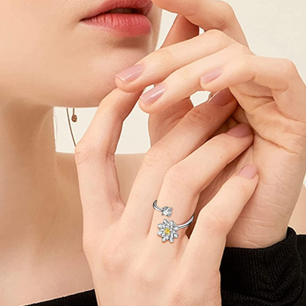 6pcs 316L Stainless Steel Spinner Rings Fidget Rings for Anxiety Men Anti Anxiety Ring with Beads Sunflower Moon Star Stress Relieving Rings Set, for Teenager