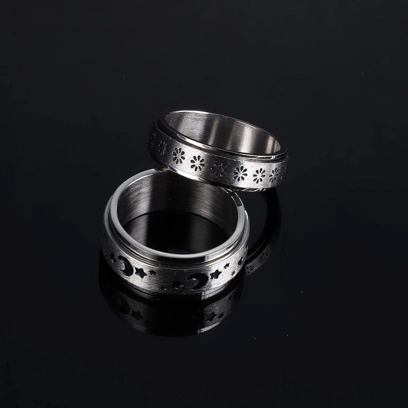 3pcs 316L 316L Stainless Steel Spinner Rings for Men & Women - Moon, Star, Flower Fidget Bands for Relax, Wedding Promise Rings, Everyday & Party Wear, Perfect Gift for Holidays, Music Festivals, Father'S Day, Thanksgiving, Easter, Relax Rings |