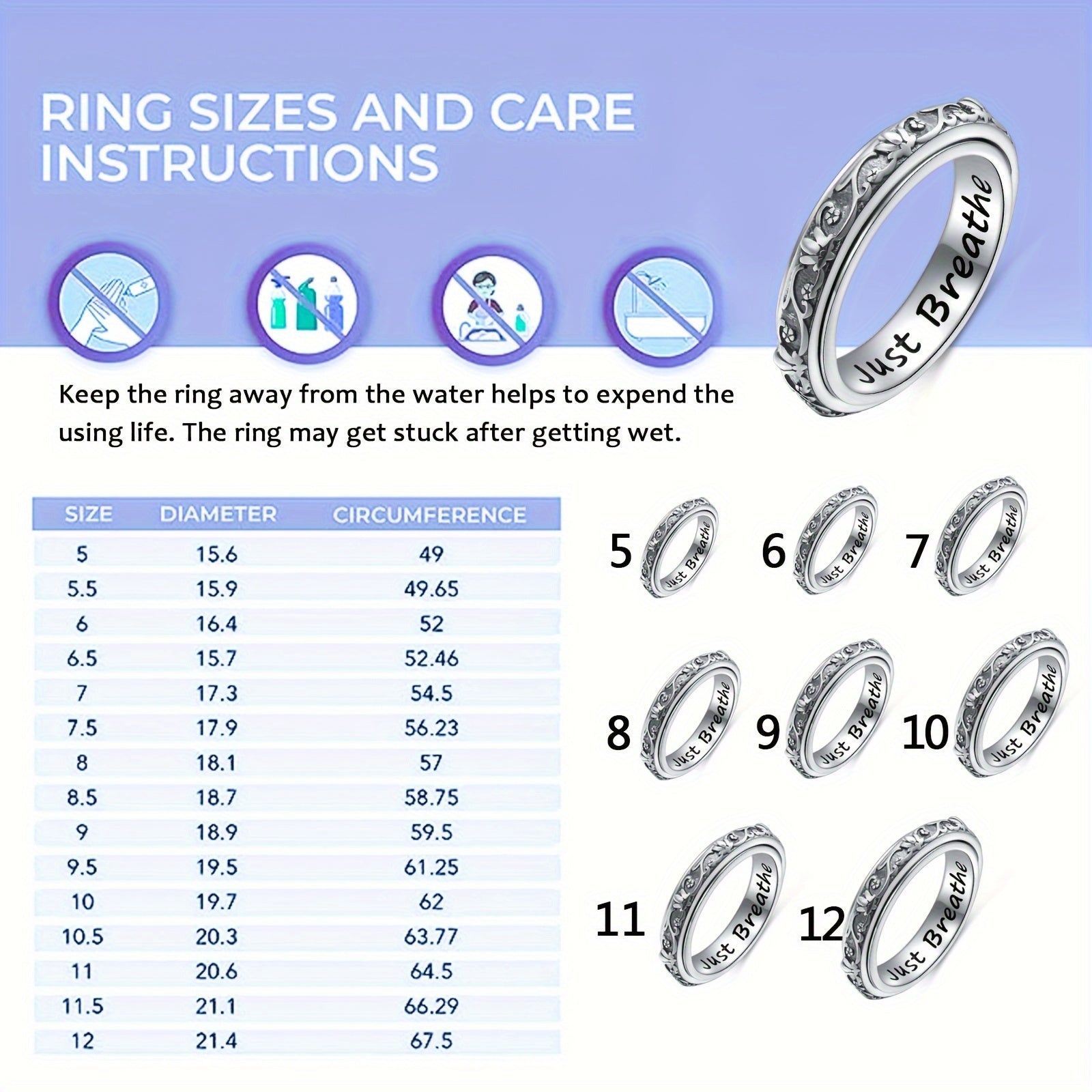 S925 Sterling Silver Lotus Flower Fidget Ring - Yoga Anxiety Worry Band for Women Men - Oxidized ADHD Autism Spinner