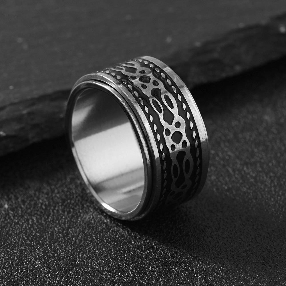 1 European And American Retro Stainless Steel Men'S Ring with Non Fading, Oiled Cross Texture, Rotatable Ring