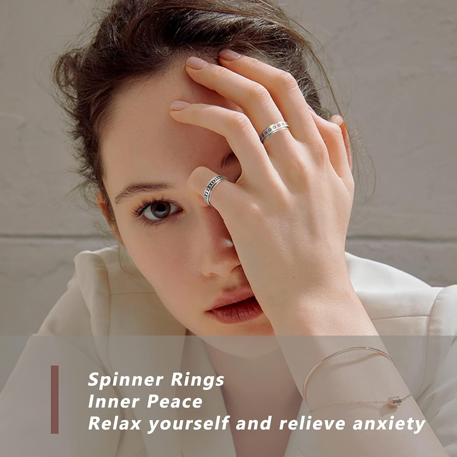 9pcs Stainless Steel Anxiety Rings for Women Men Hypoallergenic Relieving Stress Anxiety Fidget Band Spinner Ring Moon Star Sand Blast Finish Ring