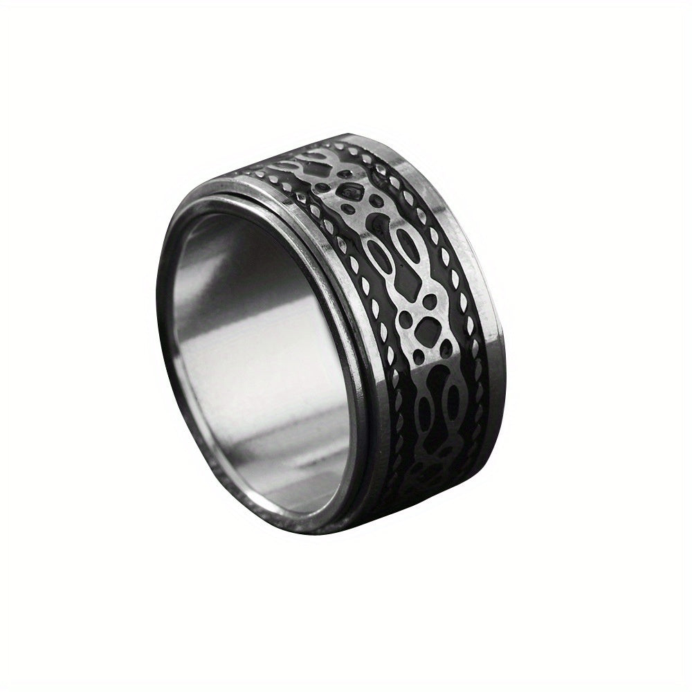 1 European And American Retro Stainless Steel Men'S Ring with Non Fading, Oiled Cross Texture, Rotatable Ring