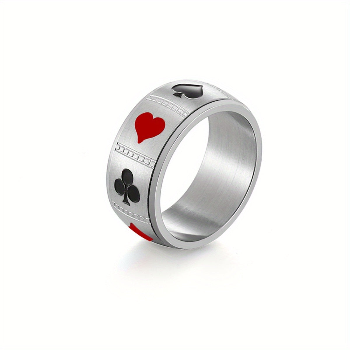 1pc Men'S Stainless Steel Poker Card Pattern Universal Wheel with Rotatable Decompression Ring to Relieve Pressure, Hip-Hop Spade Ace Ring Poker Card Jewelry, Punk Spade Ace Ring Retro Poker Band Ring for s, Party Jewelry, Gift for Men, Statement Piece,