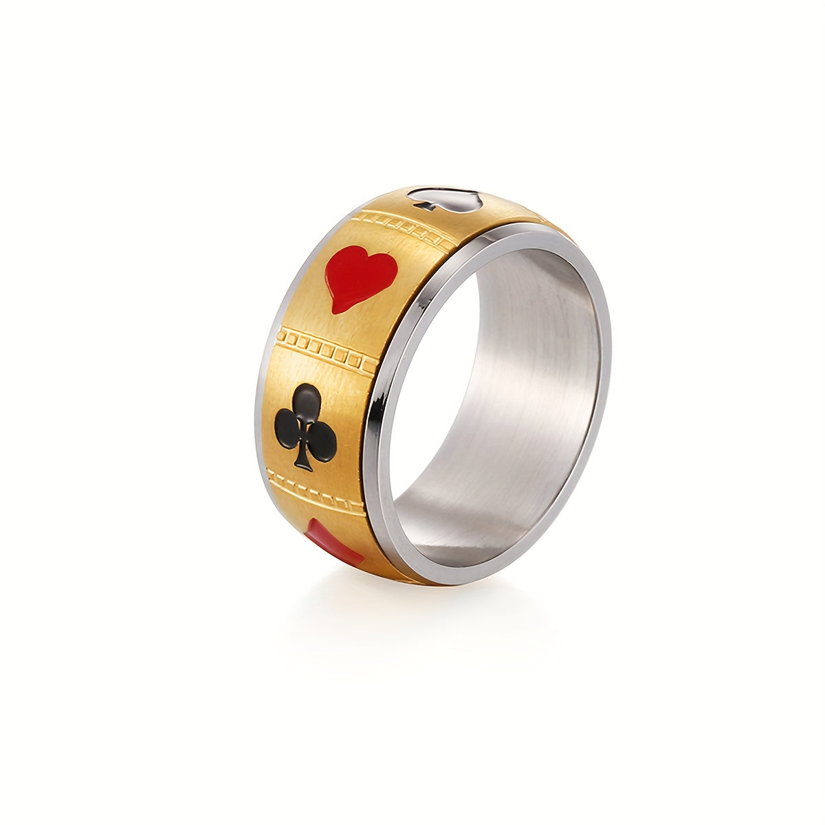 1pc Men'S Stainless Steel Poker Card Pattern Universal Wheel with Rotatable Decompression Ring to Relieve Pressure, Hip-Hop Spade Ace Ring Poker Card Jewelry, Punk Spade Ace Ring Retro Poker Band Ring for s, Party Jewelry, Gift for Men, Statement Piece,