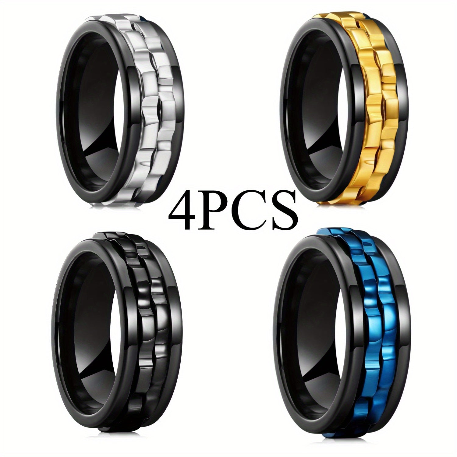 Fashion punk style gear rotating irritable ring, Stainless Steel chain rotating ring, Women's rock cycling party jewelry, simple and classic design, anti allergic and versatile for all occasions, suitable for daily wear and vacation