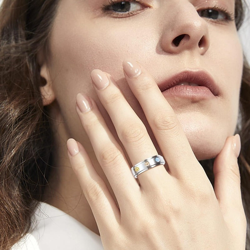 1pc Stainless Steel Spinner Rings for Anxiety Fidget Band Rings for Women Men Flower Happy Face Ring Stress Relieving Reduce Anxiet