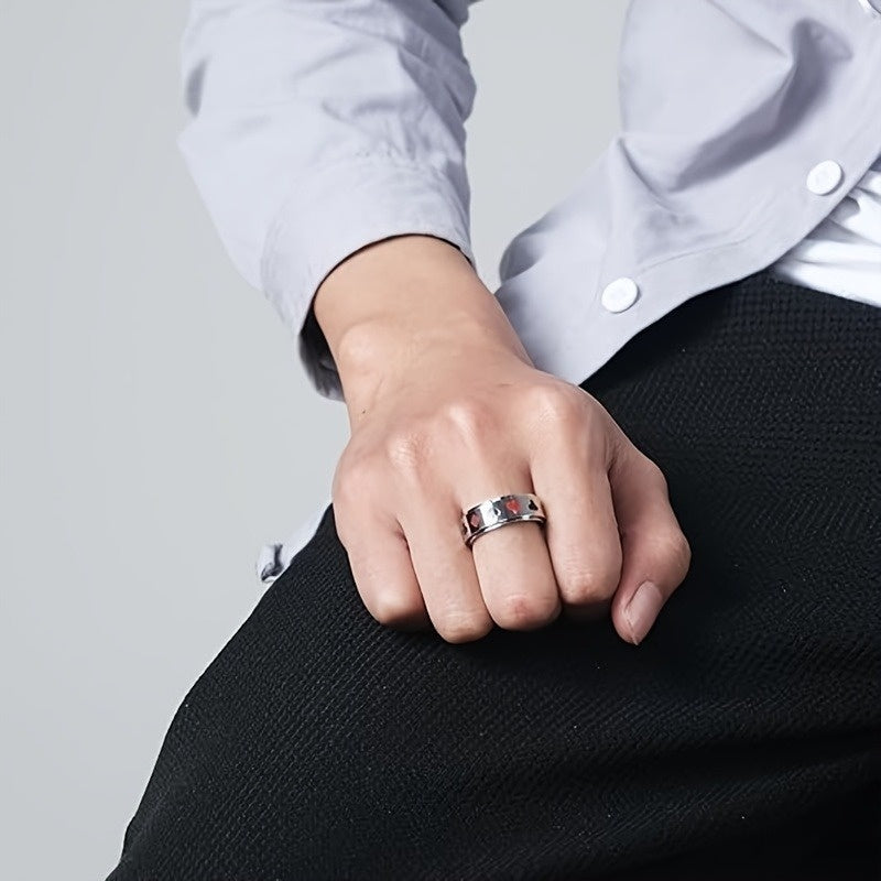 1pc Men'S Stainless Steel Poker Card Pattern Universal Wheel with Rotatable Decompression Ring to Relieve Pressure, Hip-Hop Spade Ace Ring Poker Card Jewelry, Punk Spade Ace Ring Retro Poker Band Ring for s, Party Jewelry, Gift for Men, Statement Piece,