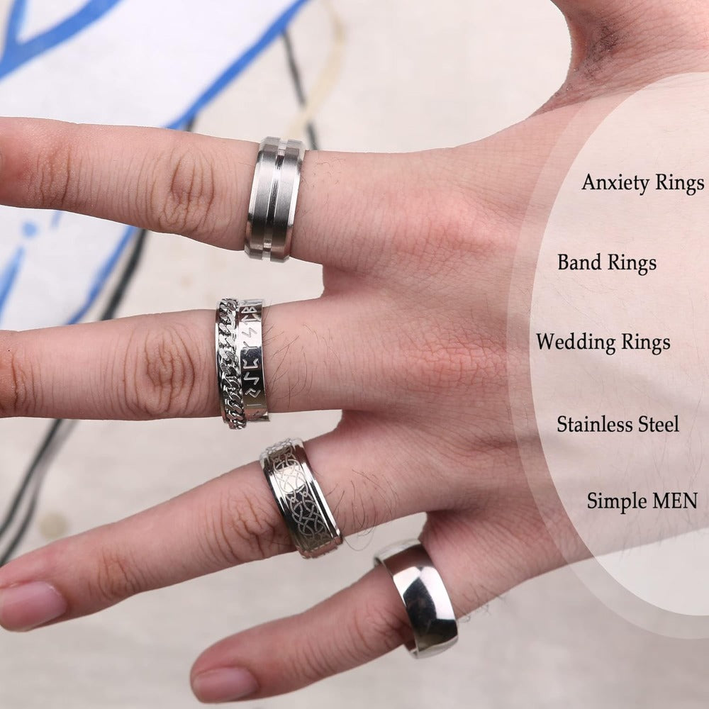 9pcs Revolving Chain Ring Gothic Celtic 316L 316L Stainless Steel Vintage Rock Band Promise Jewelry, For Teenager