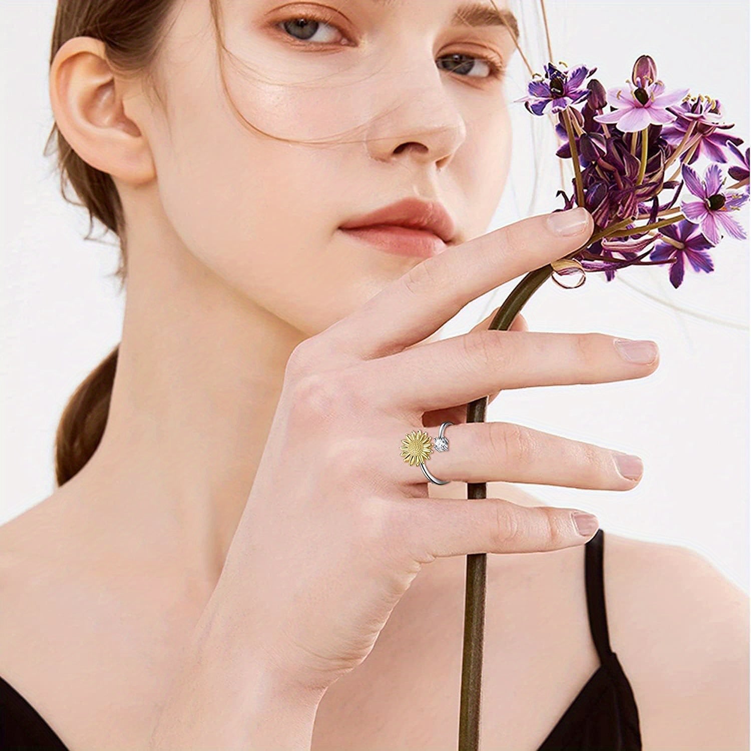 6pcs 316L Stainless Steel Spinner Rings Fidget Rings for Anxiety Men Anti Anxiety Ring with Beads Sunflower Moon Star Stress Relieving Rings Set, for Teenager