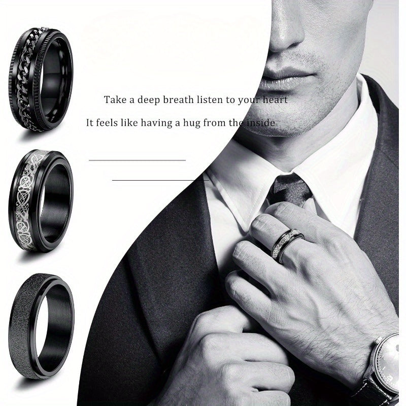 3pcs Stainless Steel Fidget Band Rings for Men Women Cool Spinner Rings Wedding Pormise Band Ring Set 6/ 8mm Wide