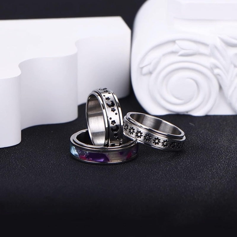 3pcs 316L 316L Stainless Steel Spinner Rings for Men & Women - Moon, Star, Flower Fidget Bands for Relax, Wedding Promise Rings, Everyday & Party Wear, Perfect Gift for Holidays, Music Festivals, Father'S Day, Thanksgiving, Easter, Relax Rings |