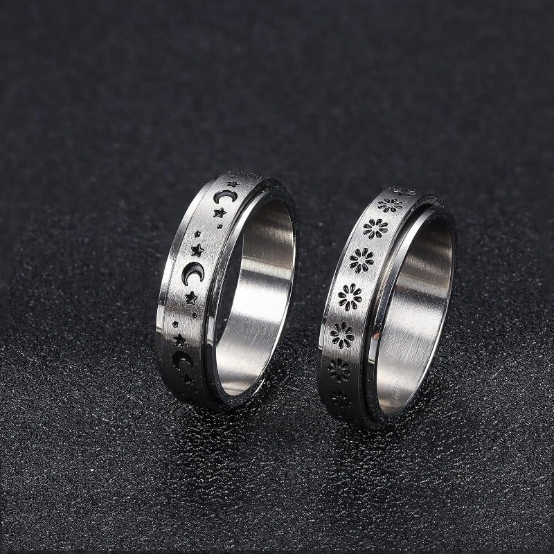 Stainless Steel Fidget Anxiety Ring for Women Men Fidget Spinner Rings Moon Star Celtic Stress Relieving Spinning Ring Wedding Band Rings Set46pcs