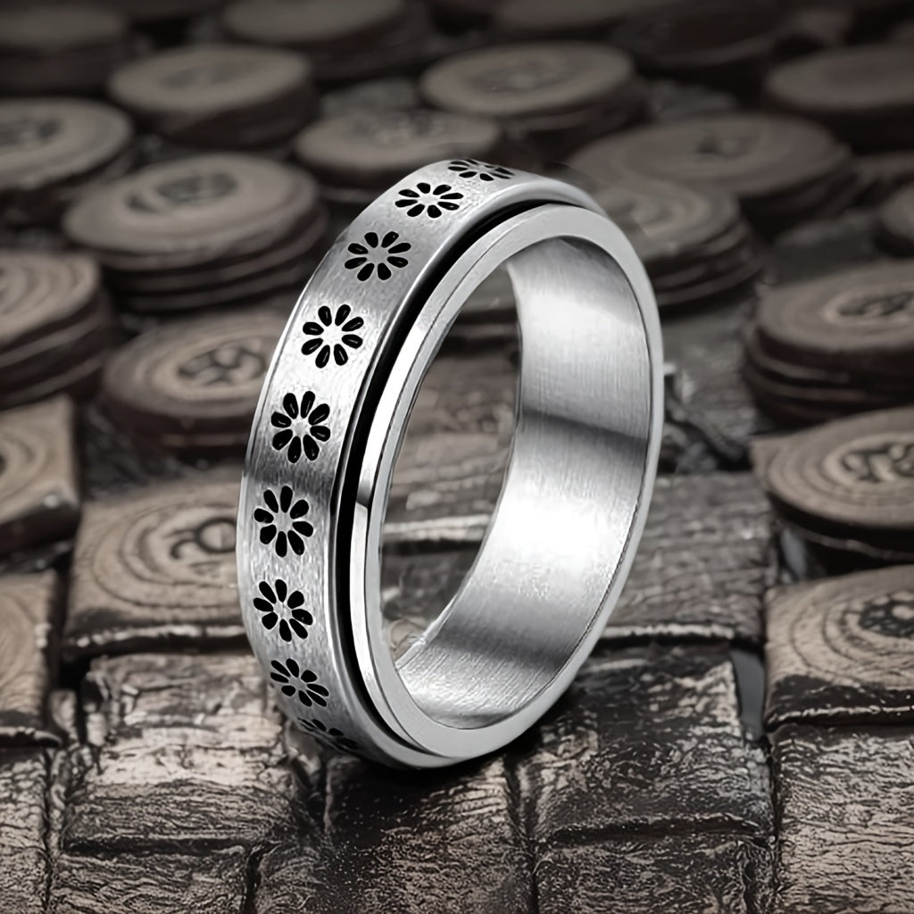 9pcs 316L Stainless Steel Rings for Men Women Hypoallergenic Relieving Stress Fidget Band Spinner Ring Moon Star Sand Blast Finish Ring Set