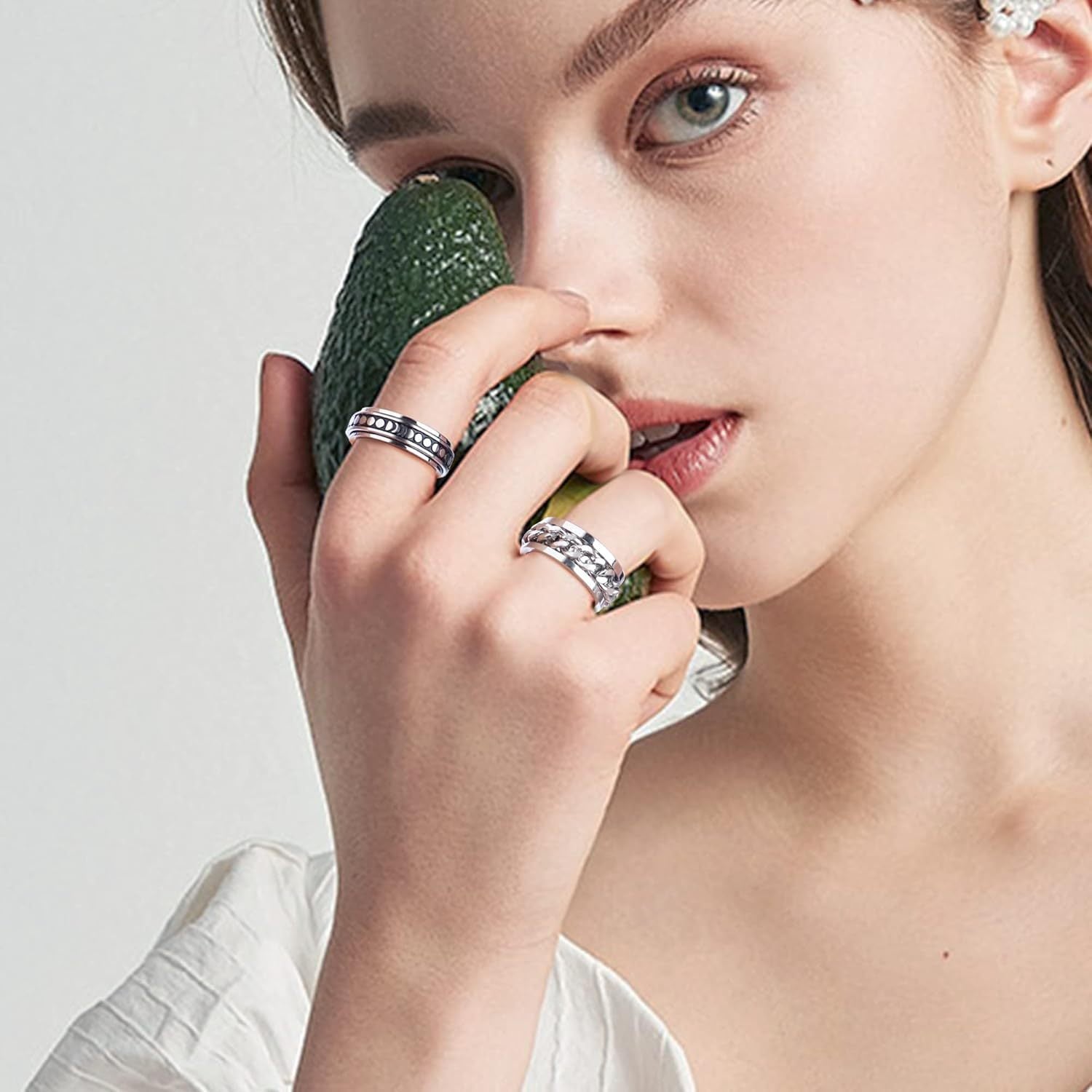 8pcs Fidget Rings for Anxiety 316L Stainless Steel Spinner Ring Anxiety Ring Spinning Moon Star Flower Cool Relaxing Rings for Teenager Teenager, For Teenager