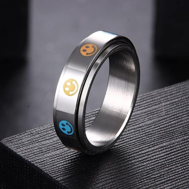 1pc Stainless Steel Spinner Rings for Anxiety Fidget Band Rings for Women Men Flower Happy Face Ring Stress Relieving Reduce Anxiet