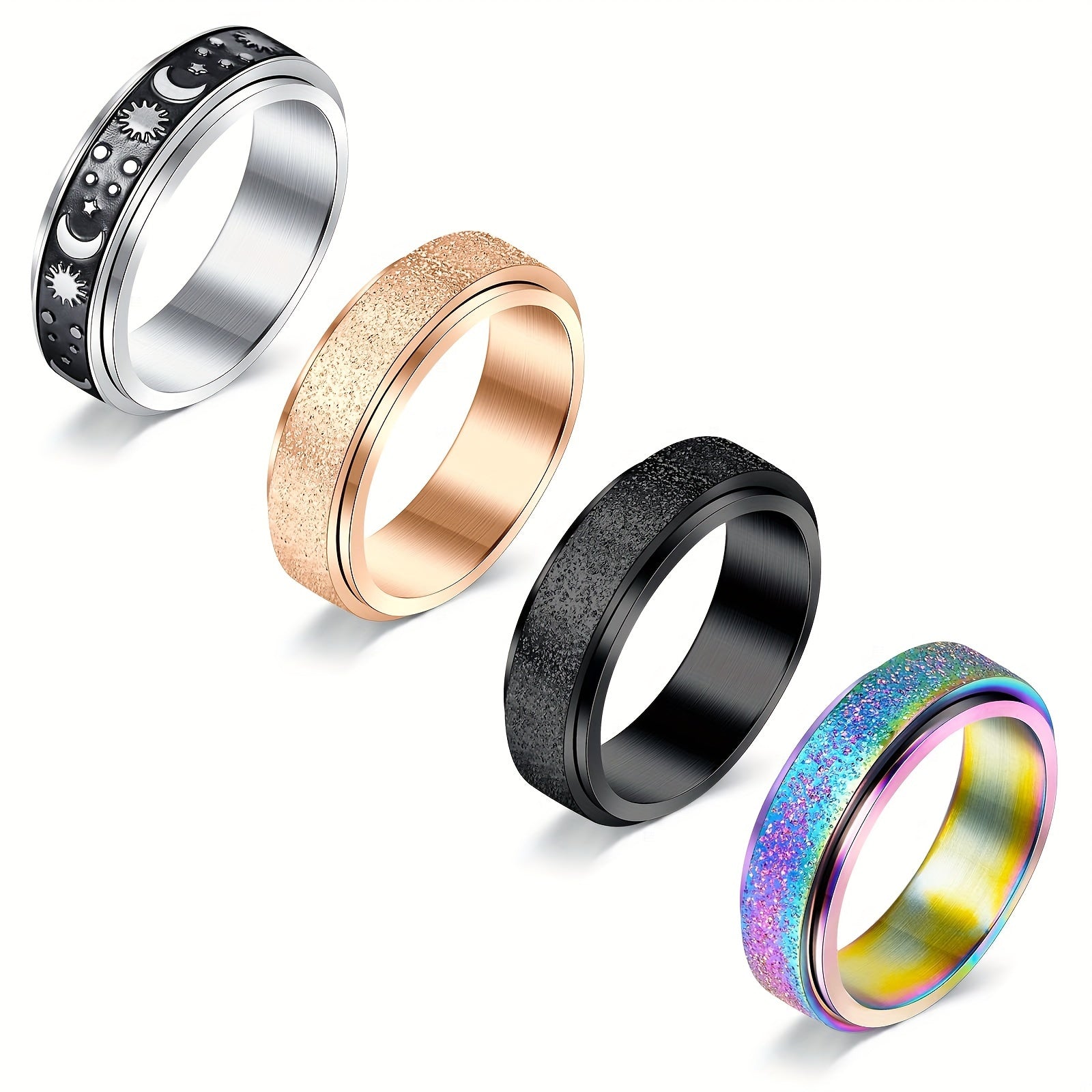 4pcs Stainless Steel Anxiety Ring for Women Fidget Anxiety Rings for Anxiety Rotatable Spinner Rings for Anxiety Stress Relieving Anxiety Rings Spinner Women Stress Roller Rings Anxiety Spinner Ring Size 6-10