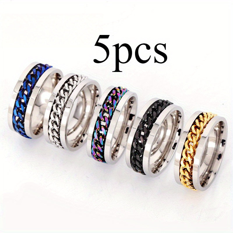 Ring for opening bottles and beer, rotatable decompression ring for men, rotatable chain, titanium Stainless Steel ring, Stainless Steel jewelry for women