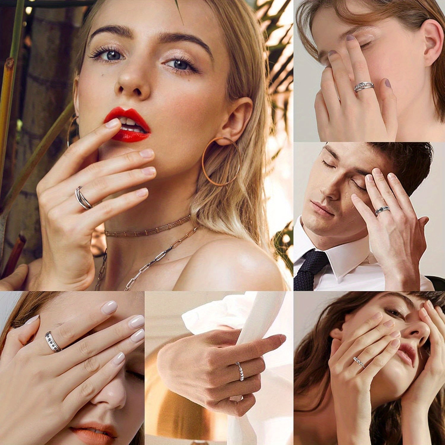 9pcs 316L Stainless Steel Spinner Rings Fidget Rings for Anxiety for Teenager Teenager Anti Anxiety Ring with Beads Flower Moon Star Stress Relieving Rings Set, For Teenager