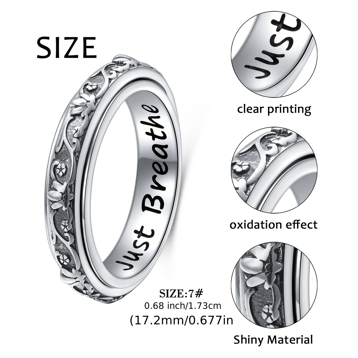 S925 Sterling Silver Lotus Flower Fidget Ring - Yoga Anxiety Worry Band for Women Men - Oxidized ADHD Autism Spinner