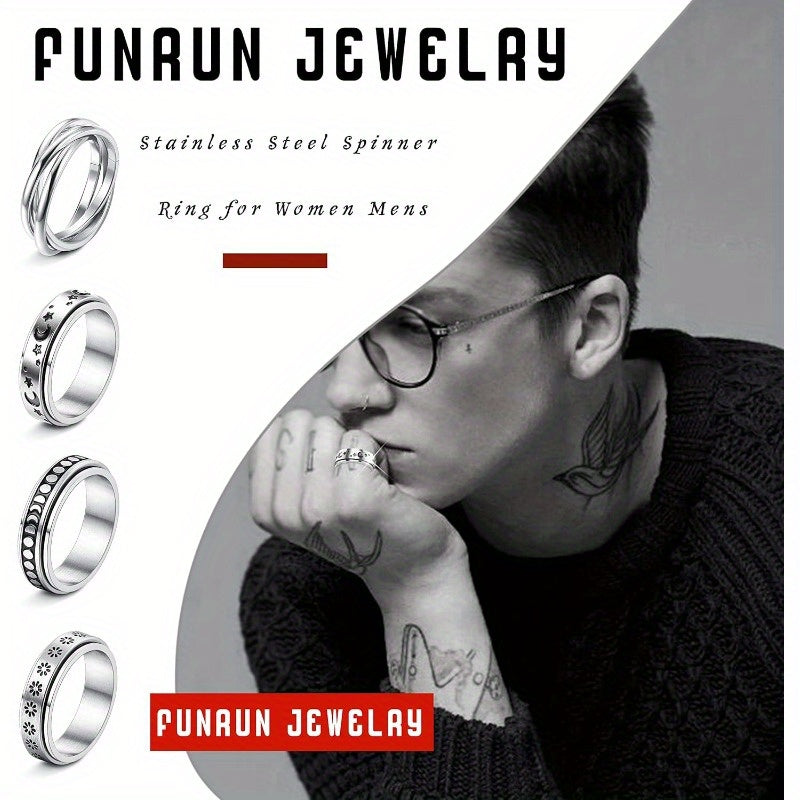 Stainless Steel Fidget Anxiety Ring for Women Men Fidget Spinner Rings Moon Star Celtic Stress Relieving Spinning Ring Wedding Band Rings Set46pcs