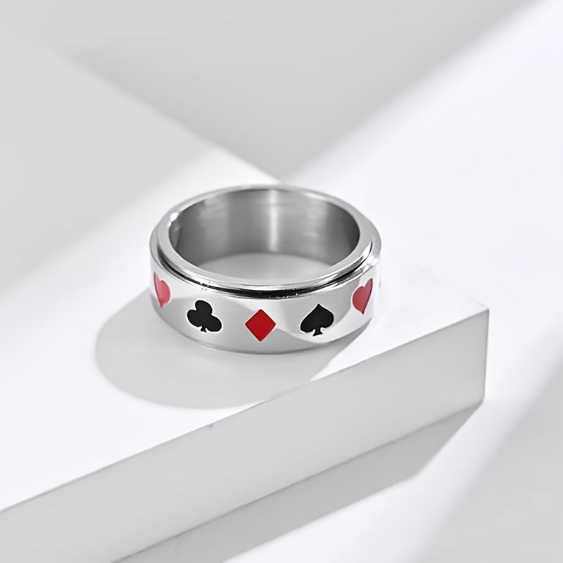 1pc Men'S Stainless Steel Poker Card Pattern Universal Wheel with Rotatable Decompression Ring to Relieve Pressure, Hip-Hop Spade Ace Ring Poker Card Jewelry, Punk Spade Ace Ring Retro Poker Band Ring for s, Party Jewelry, Gift for Men, Statement Piece,