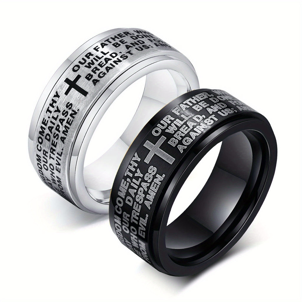 JewelryWe Men'S Rotating Cross Anxiety Ring - Stainless Steel 2-Tone Design, Minimalist Bible Verse Inspired Jewelry for Everyday & Formal Wear, Durable Comfort Fit, Religious Gift for Men, Formal Accessory, Modern Jewelry, Polished Finish, Faithbased