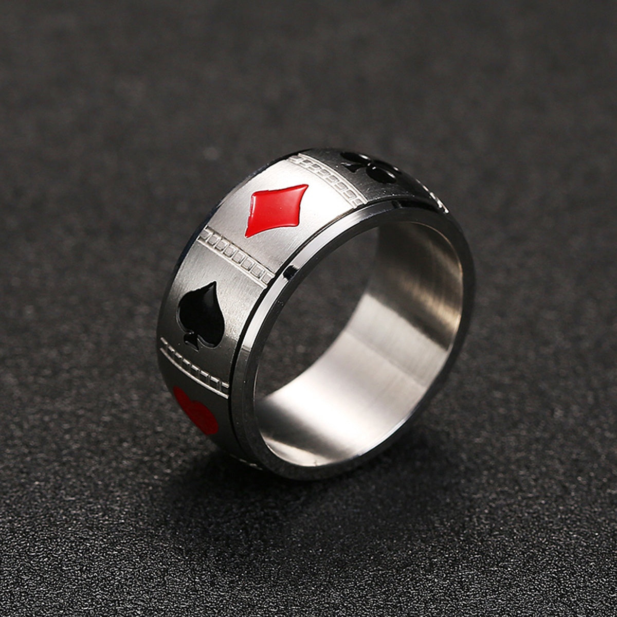 1pc Men'S Stainless Steel Poker Card Pattern Universal Wheel with Rotatable Decompression Ring to Relieve Pressure, Hip-Hop Spade Ace Ring Poker Card Jewelry, Punk Spade Ace Ring Retro Poker Band Ring for s, Party Jewelry, Gift for Men, Statement Piece,