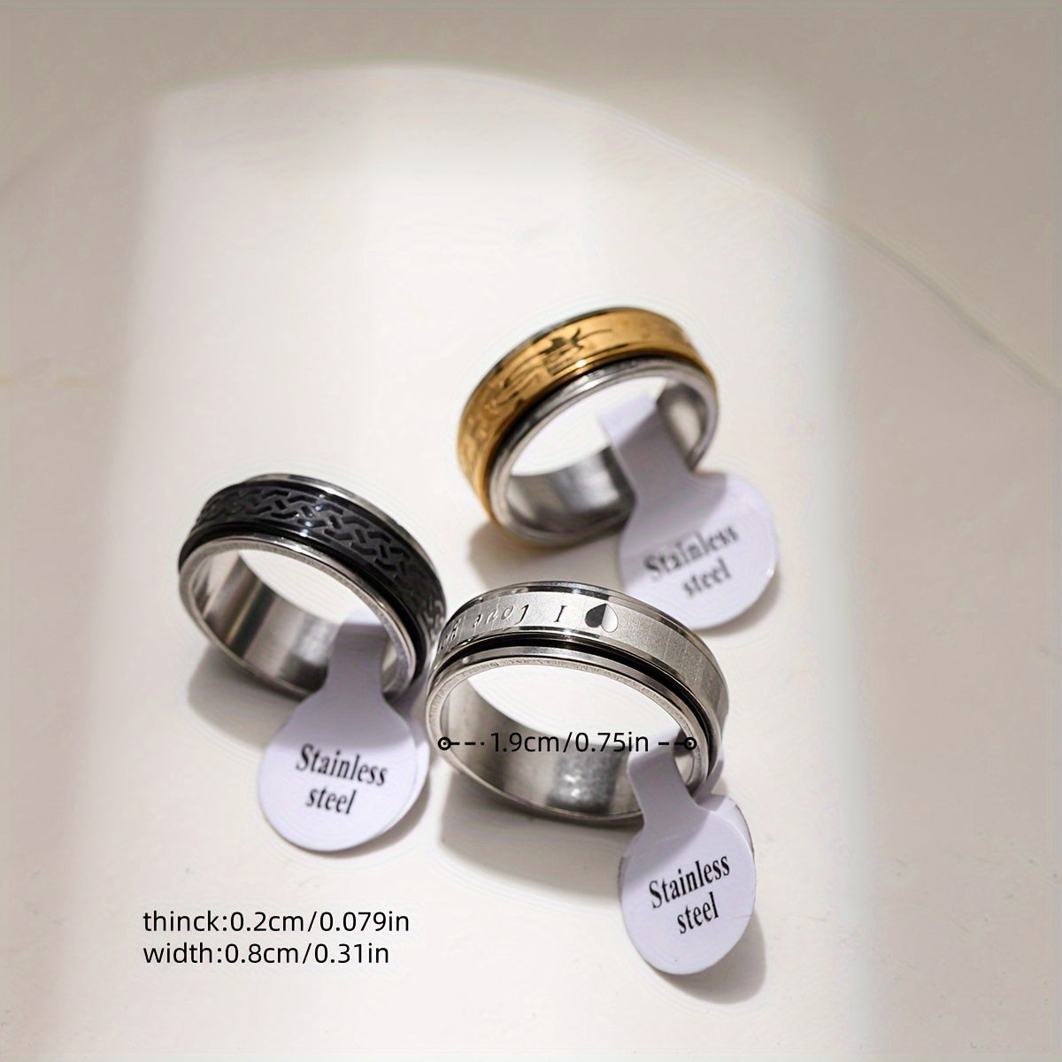 Wholesale Lots 30pcs Stainless Steel Golden Silvery Men Woman Rings for Men Rotating Stainless Steel Anti Stress Anxiety Relife Spinning Ring