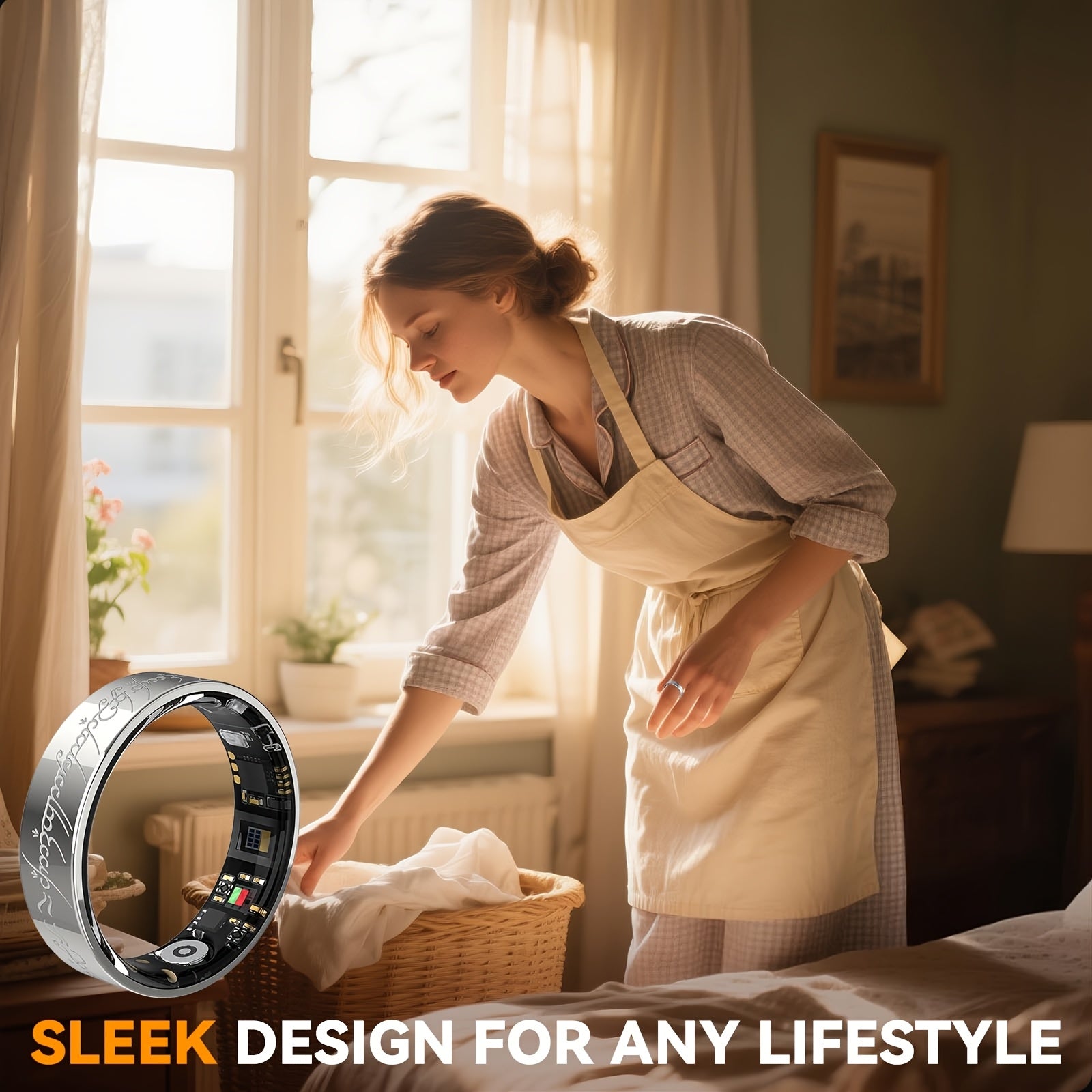 [Smart Health Monitor Ring] Stylish Lightweight Smart Ring for Men and Women | Health Monitor with Charging Station, Engraved Floral Activity Tracker, Long Battery Life