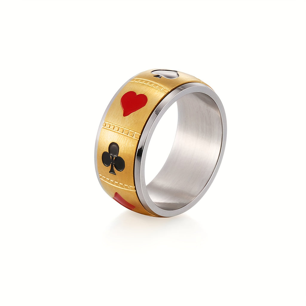 1pc Men'S Stainless Steel Poker Card Pattern Universal Wheel with Rotatable Decompression Ring to Relieve Pressure, Hip-Hop Spade Ace Ring Poker Card Jewelry, Punk Spade Ace Ring Retro Poker Band Ring for s, Party Jewelry, Gift for Men, Statement Piece,