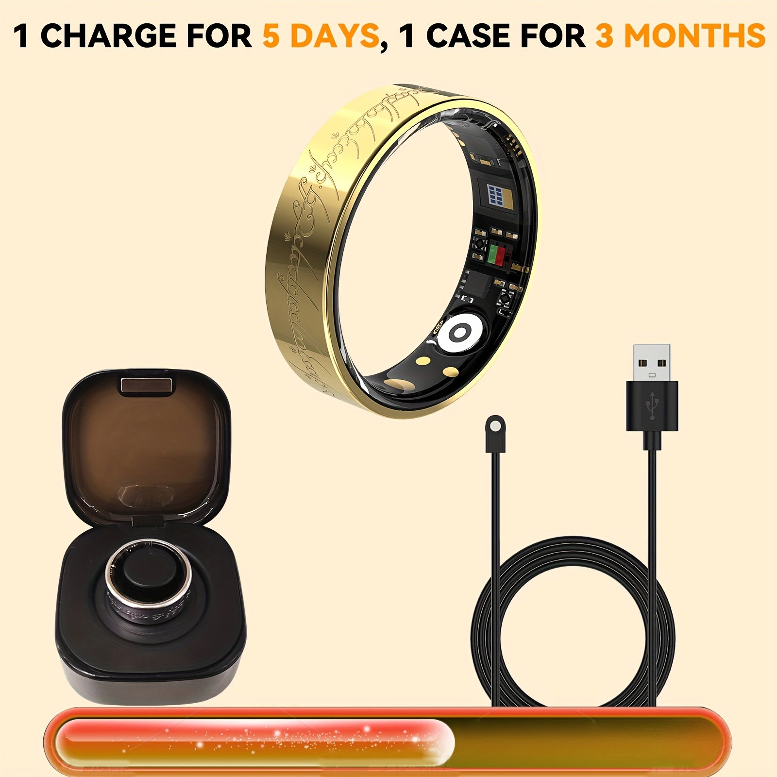 [Smart Health Monitor Ring] Stylish Lightweight Smart Ring for Men and Women | Health Monitor with Charging Station, Engraved Floral Activity Tracker, Long Battery Life
