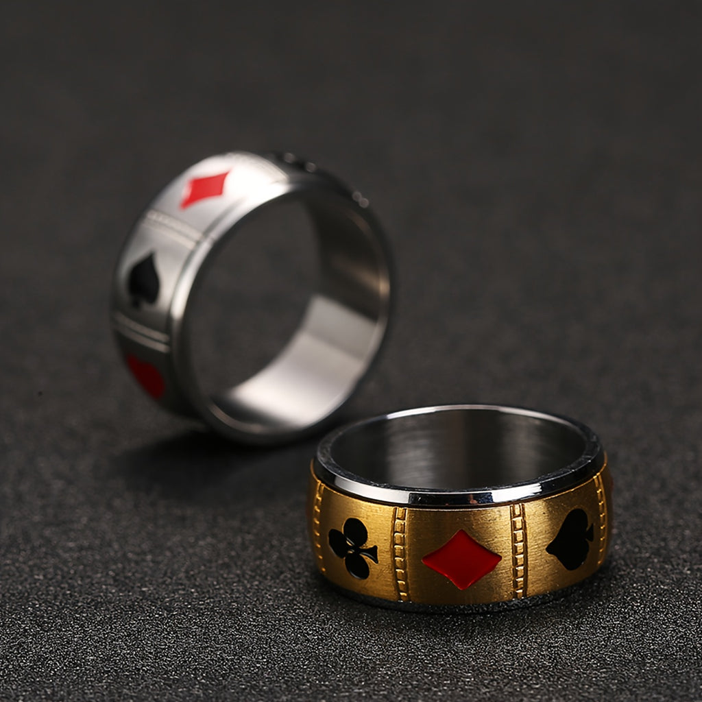 1pc Men'S Stainless Steel Poker Card Pattern Universal Wheel with Rotatable Decompression Ring to Relieve Pressure, Hip-Hop Spade Ace Ring Poker Card Jewelry, Punk Spade Ace Ring Retro Poker Band Ring for s, Party Jewelry, Gift for Men, Statement Piece,