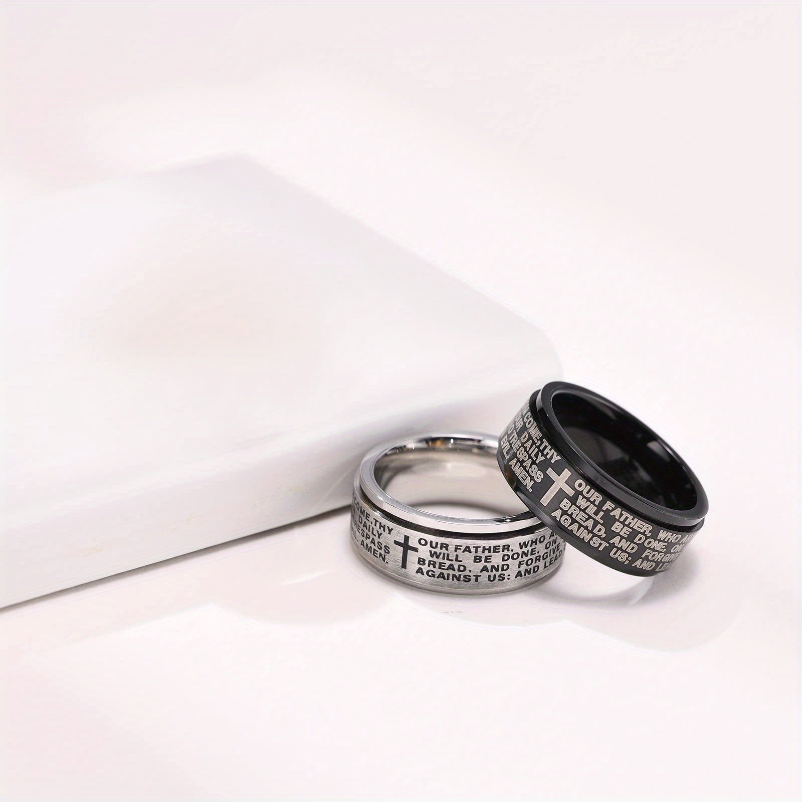 JewelryWe Men'S Rotating Cross Anxiety Ring - Stainless Steel 2-Tone Design, Minimalist Bible Verse Inspired Jewelry for Everyday & Formal Wear, Durable Comfort Fit, Religious Gift for Men, Formal Accessory, Modern Jewelry, Polished Finish, Faithbased